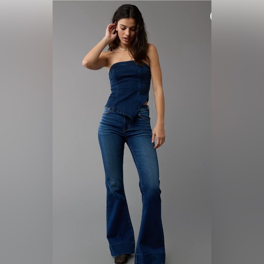 American Eagle Outfitters Asymmetrical Demin Tube Top